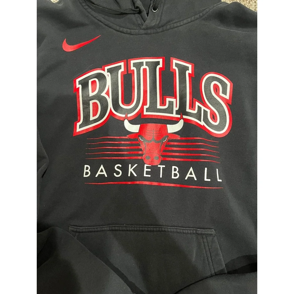 Nike Chicago Bulls NBA Basketball Hoodie Mens Medium Black Fleece Pullover Swish